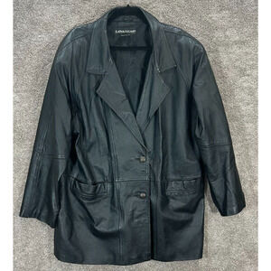 Savannah Coat Womens 1x Black Leather Jacket Button Up‎ Longer Length Y2K
